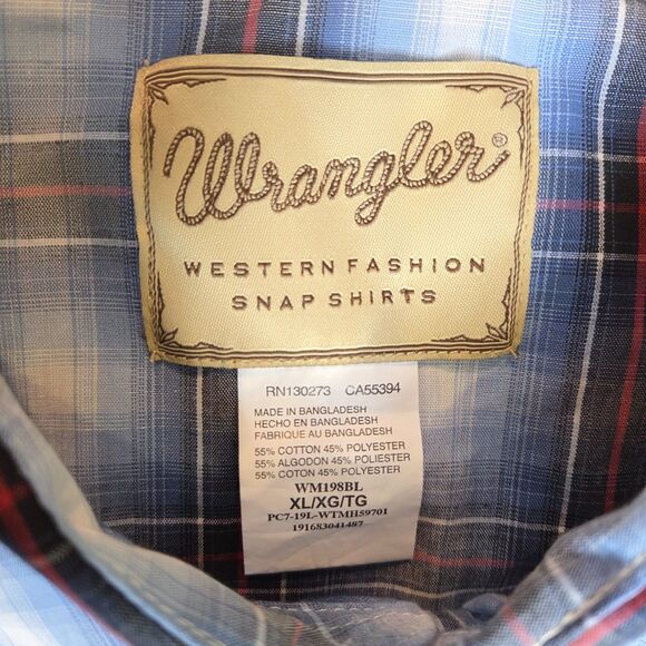 Wrangler Western Cut Short Sleeve Pearl Snap Plaid Shirt Men's XL Cowboy Rodeo - Picture 4 of 6